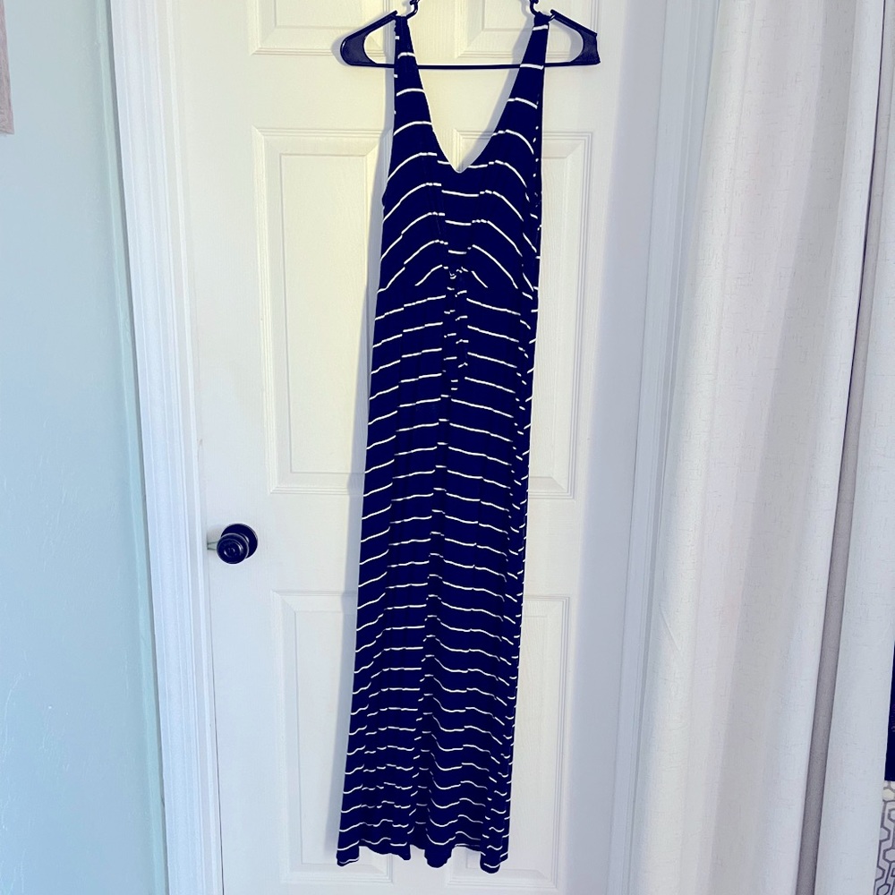 Navy/white striped maxi dress